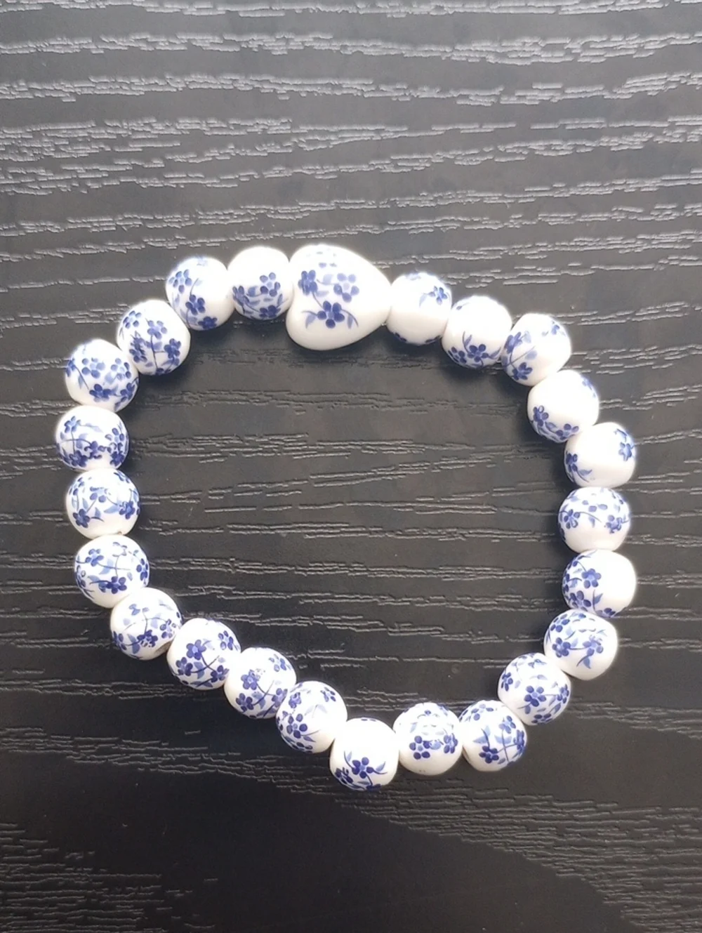 Delft Blue and White Floral Beaded Bracelet